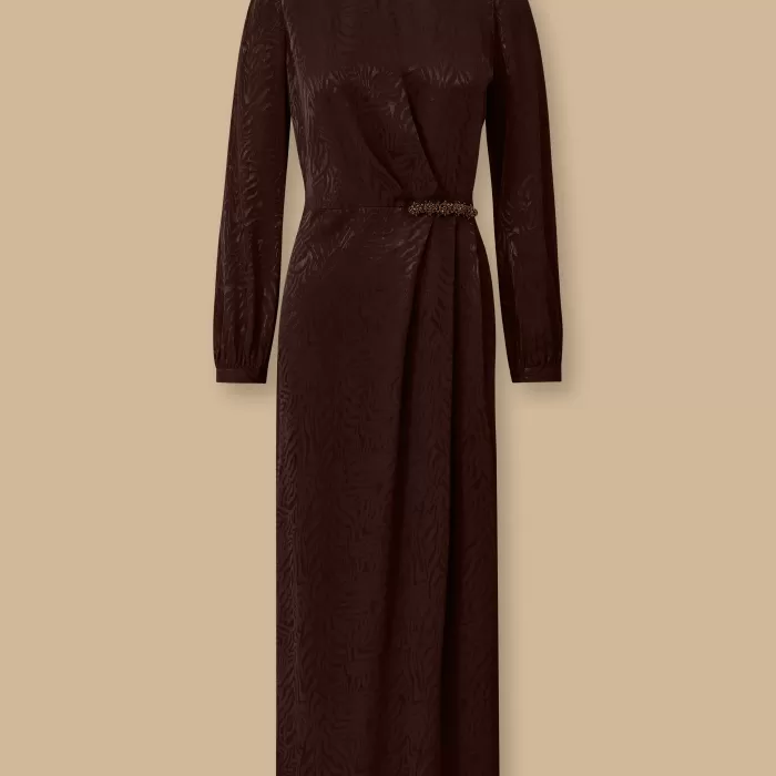 YENİ SEÇİL KADIN desenli boncuk detaylı saten elbise 10002521311005