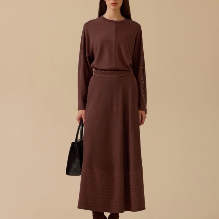 YENİ SEÇİL KADIN çizgi detaylı kloş etek 10002521611018