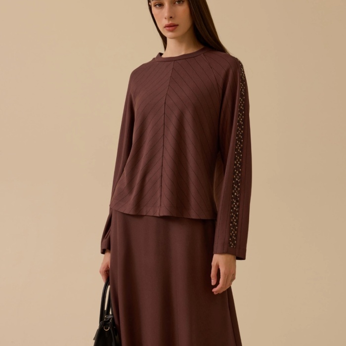 YENİ SEÇİL KADIN çizgili kol detaylı bluz 10002521811003