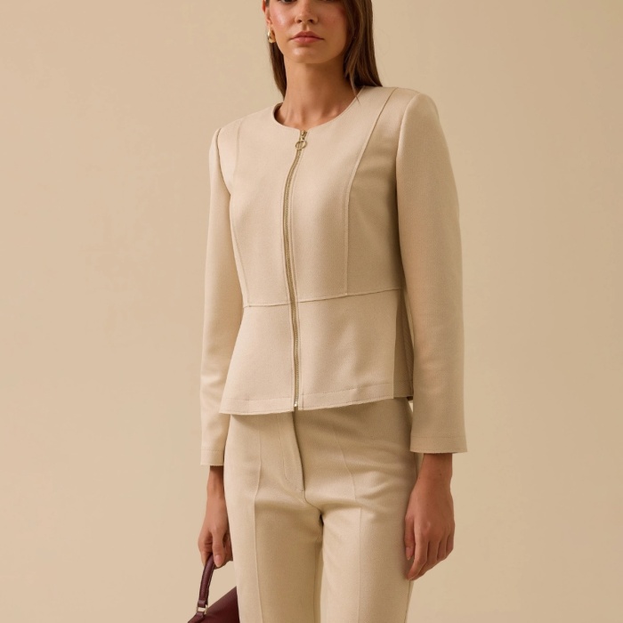 YENİ SEÇİL KADIN fermuarlı sıfır yaka kısa ceket 10002521110019