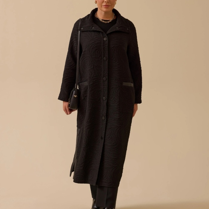 YENİ SEÇİL KADIN büyük beden desenli düğmeli uzun kap 10002522514005