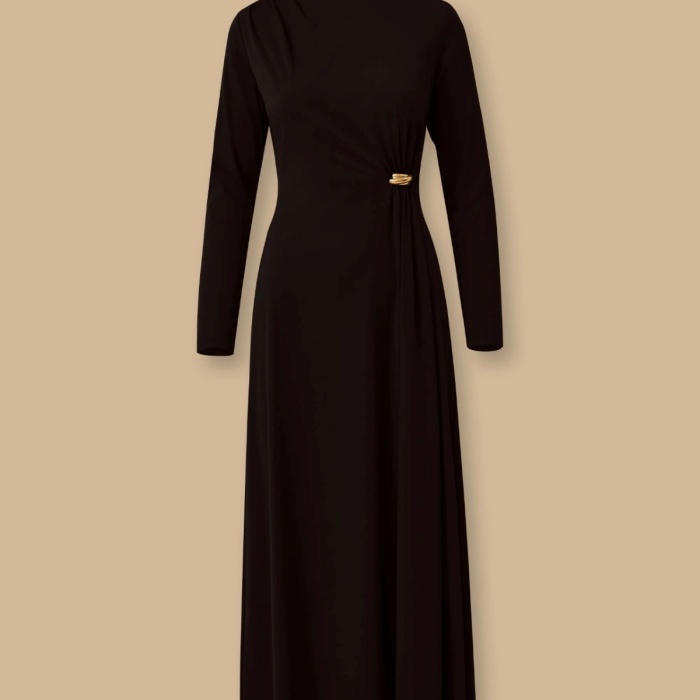 YENİ SEÇİL KADIN metal aksesuarlı drapeli elbise 10002521311028