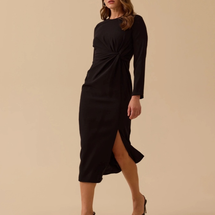 YENİ SEÇİL KADIN drapeli midi boy şık krep elbise 30002521318002