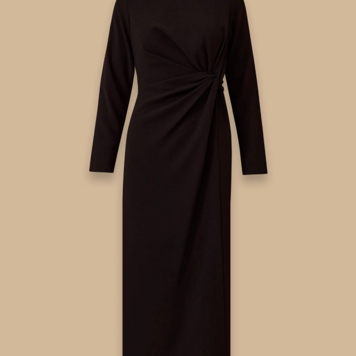 YENİ SEÇİL KADIN drapeli midi boy şık krep elbise 30002521318002