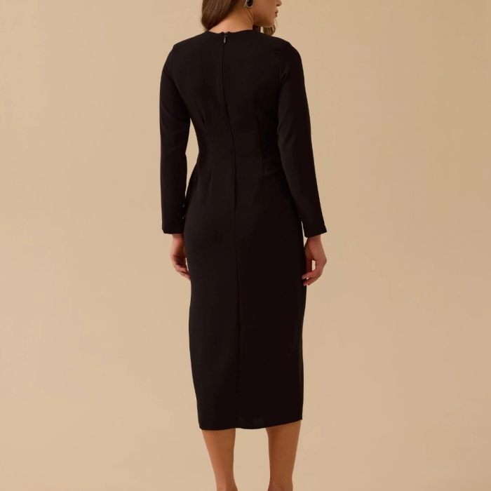 YENİ SEÇİL KADIN drapeli midi boy şık krep elbise 30002521318002