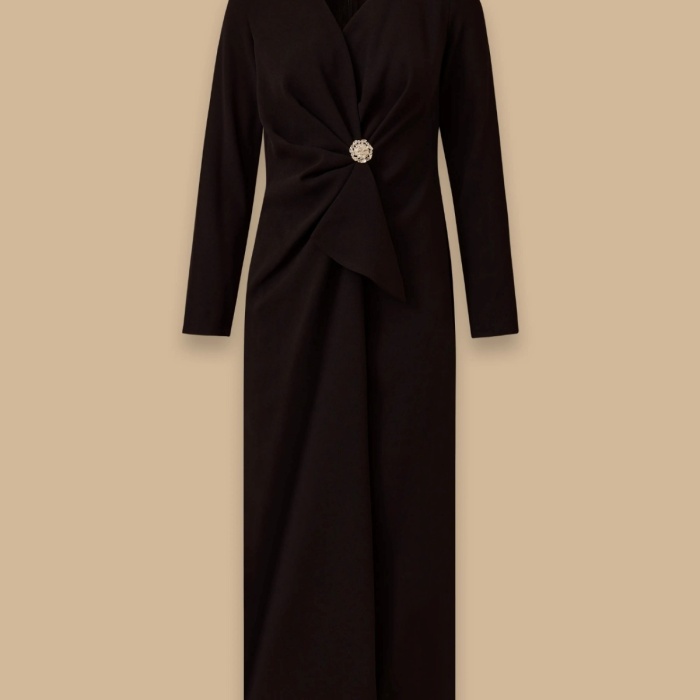 YENİ SEÇİL KADIN taş detaylı drapeli midi boy şık elbise 30002521318003