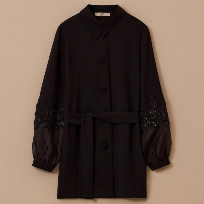 YENİ SEÇİL KADIN nakış i̇şlemeli kol detaylı kuşaklı ceket 10002521111004