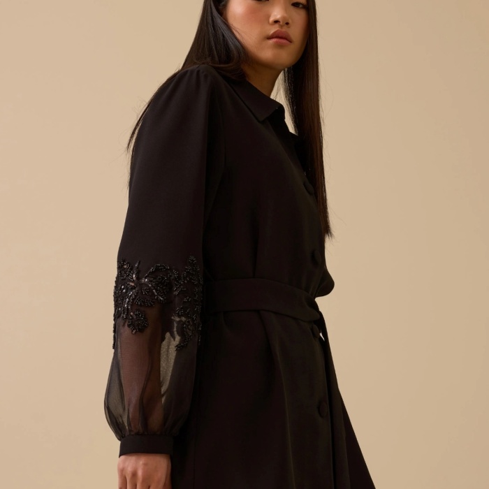 YENİ SEÇİL KADIN nakış i̇şlemeli kol detaylı kuşaklı ceket 10002521111004