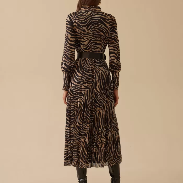 YENİ SEÇİL KADIN zebra desenli kemerli elbise 10002521310016
