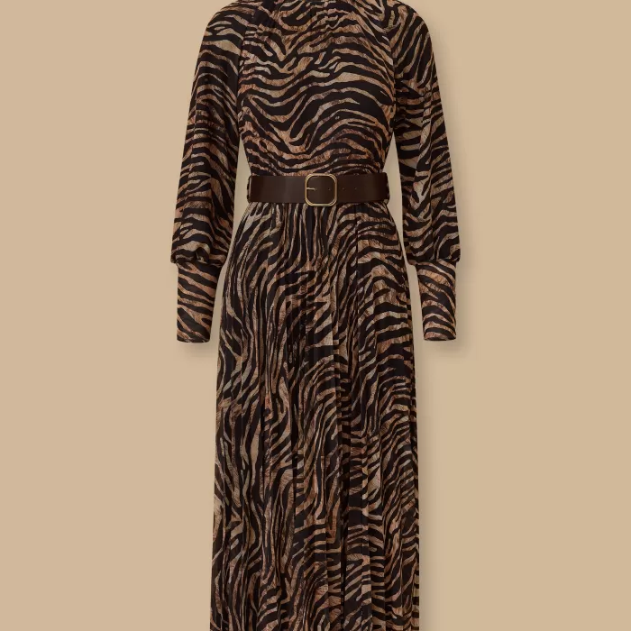 YENİ SEÇİL KADIN zebra desenli kemerli elbise 10002521310016