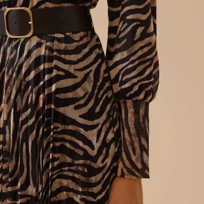 YENİ SEÇİL KADIN zebra desenli kemerli elbise 10002521310016