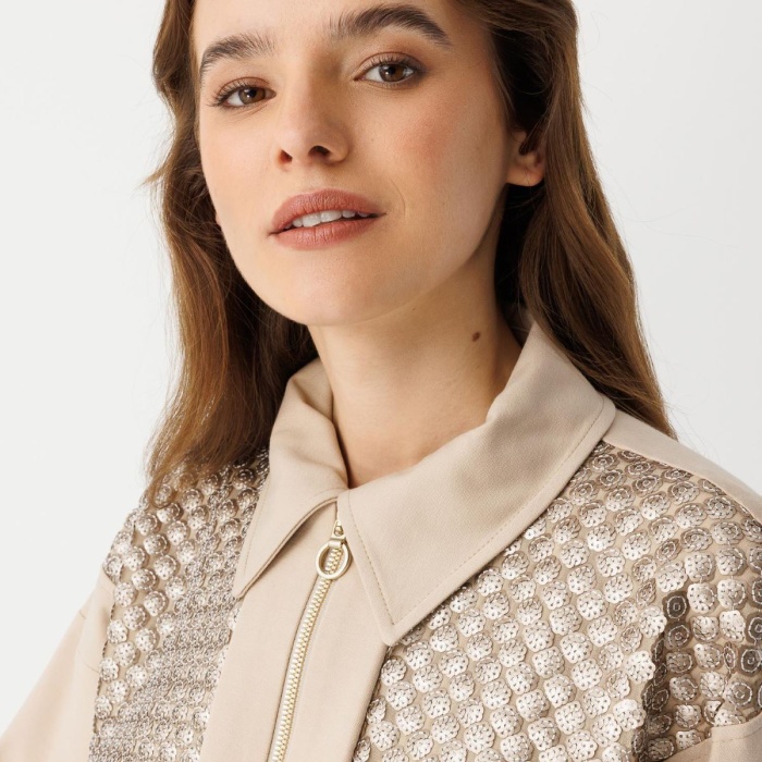 YENİ GHİSA KADIN İşlemeli Panel Detaylı Ceket 26KGSCKT3239