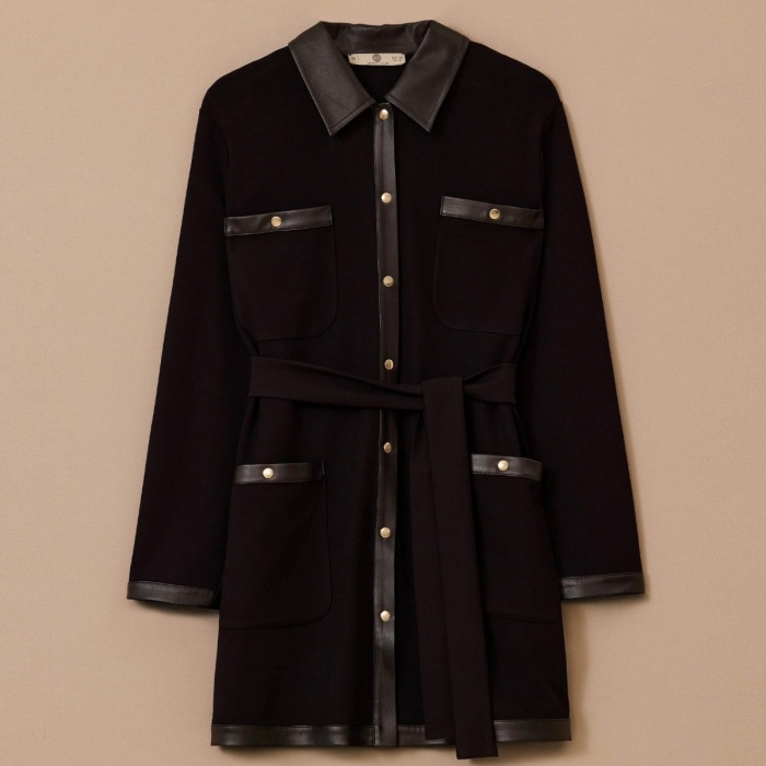 YENİ SEÇİL KADIN kuşaklı suni deri garnili düğmeli ceket 10002521111007