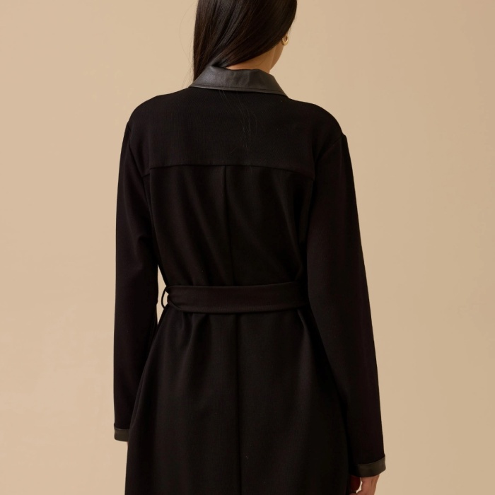 YENİ SEÇİL KADIN kuşaklı suni deri garnili düğmeli ceket 10002521111007