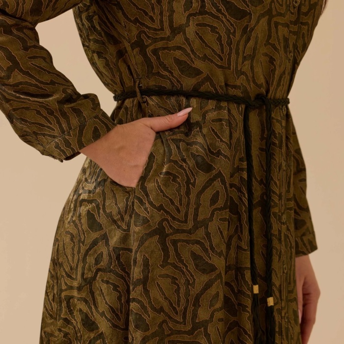 YENİ SEÇİL KADIN büyük beden kuşaklı desenli elbise 10002521314011