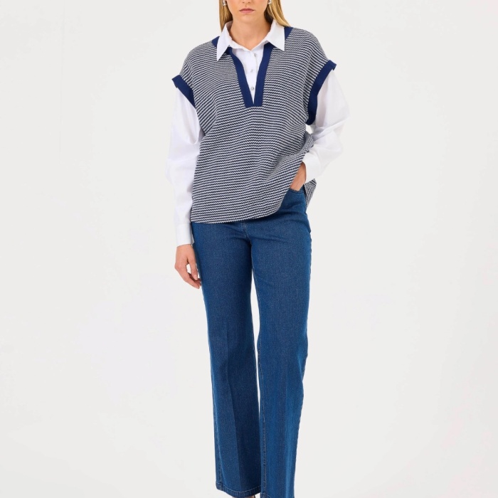 YENİ SEÇİL KADIN i̇ç gömlekli düşük kol süveter 10002421110002