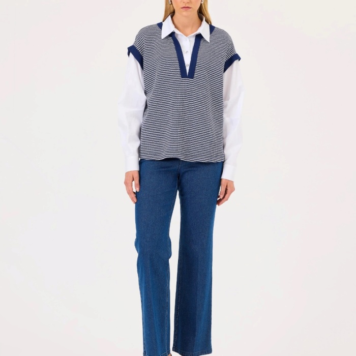 YENİ SEÇİL KADIN i̇ç gömlekli düşük kol süveter 10002421110002