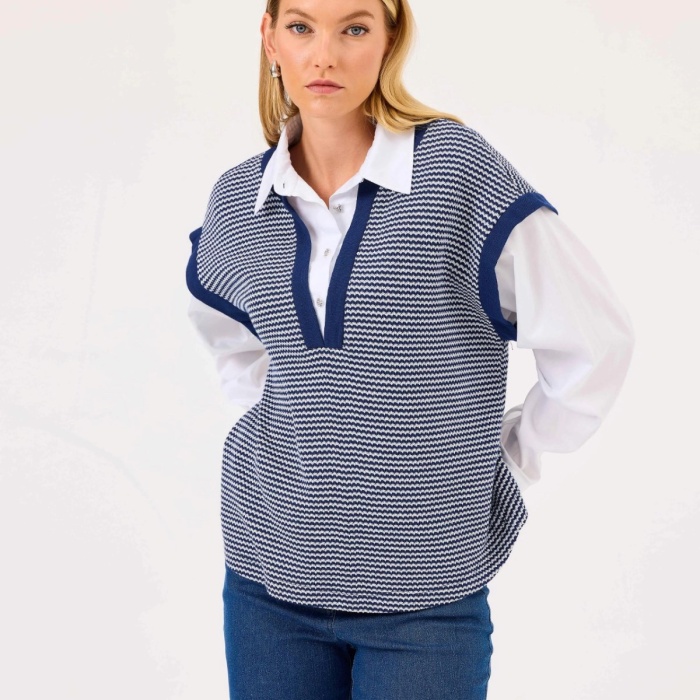 YENİ SEÇİL KADIN i̇ç gömlekli düşük kol süveter 10002421110002