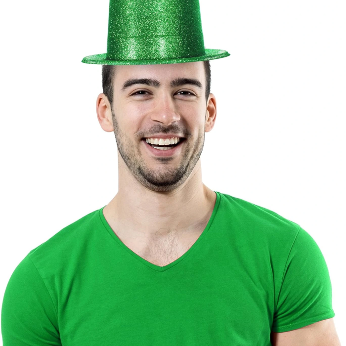 Yeşil Renk Parıltılı Simli Fötr Silindir Parti Şapkası