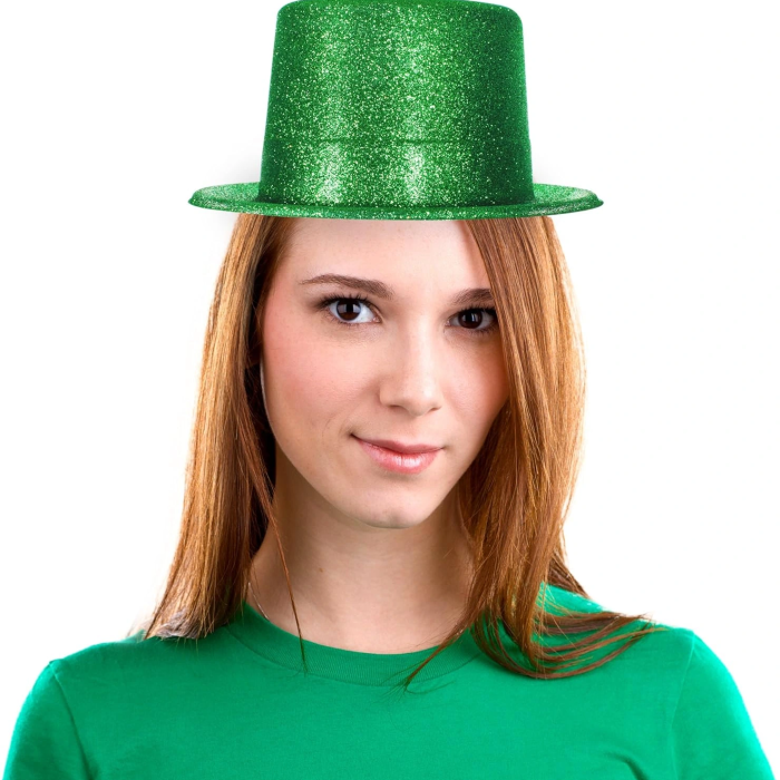 Yeşil Renk Parıltılı Simli Fötr Silindir Parti Şapkası