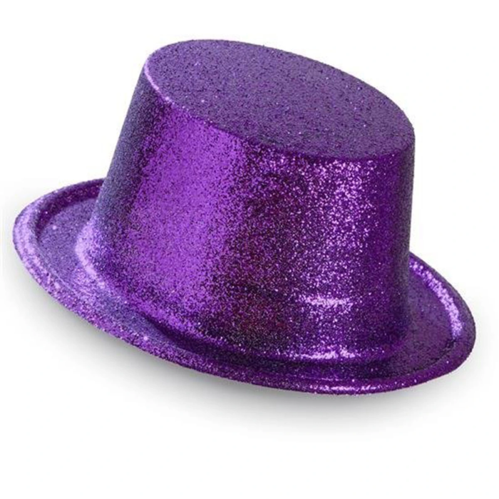 Koyu Mor Renk Violet Parıltılı Simli Fötr Silindir Parti Şapkası