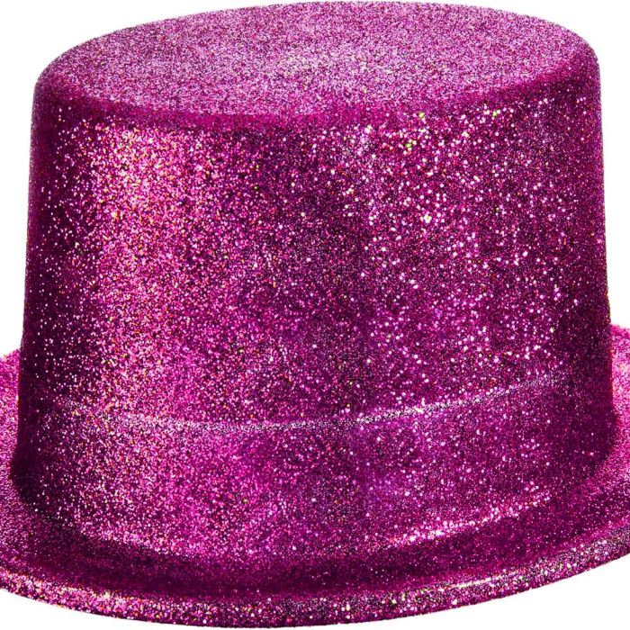 Fuşya Pembe Renk Parıltılı Simli Fötr Silindir Parti Şapkası