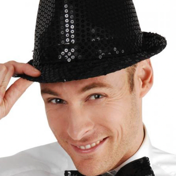 Disko Star Siyah Payetli Fötr Şapka Yetişkin Boy