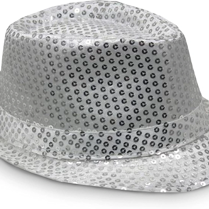Disko Star Gümüş Payetli Fötr Şapka Yetişkin Boy