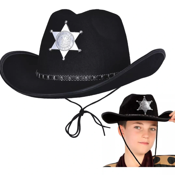 Kovboy Şerif Şapkası Siyah 12 Adet - Kostüm, Parti Ve Gösteri Şapkası