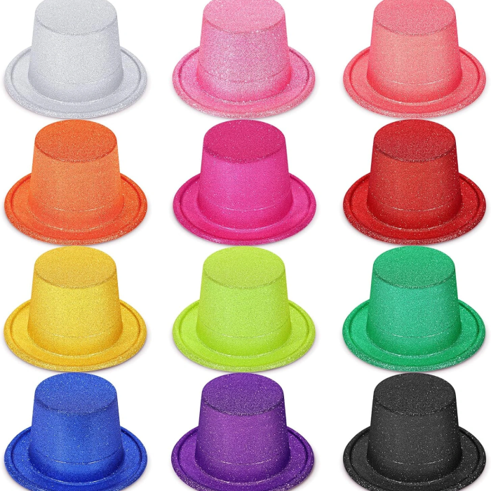 Karışık Renk Simli Silindir Parti Şapkaları (12 Adet)