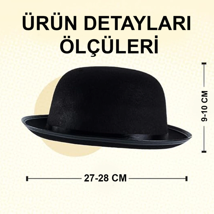 Charlie Chaplin Stil Çocuk Şapkası – Siyah Melon Parti Şapkası