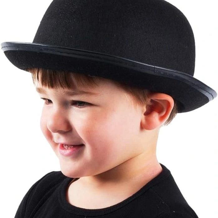 Charlie Chaplin Stil Çocuk Şapkası – Siyah Melon Parti Şapkası