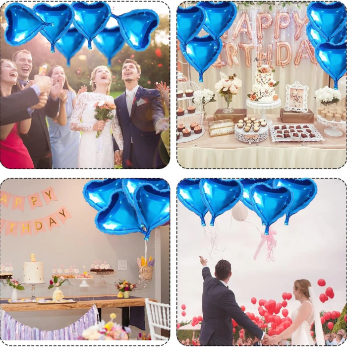 Metalize Parlak Mavi Kalp Şekilli Uçan Balon Folyo 18 İnç 45 Cm 25 Adet