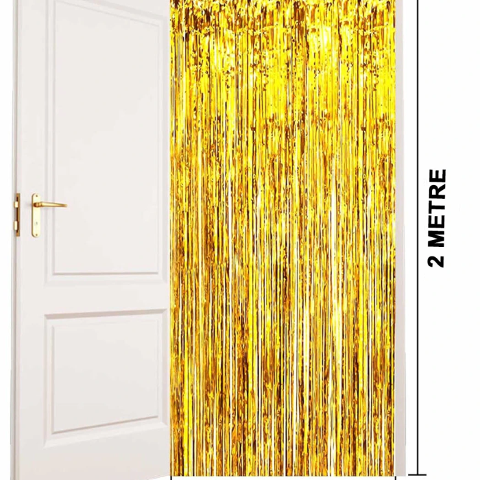 Altın Gold Renk Ekstra Metalize Parlak Saçaklı Arka Fon Perde İthal A Kalite 1x2 Metre