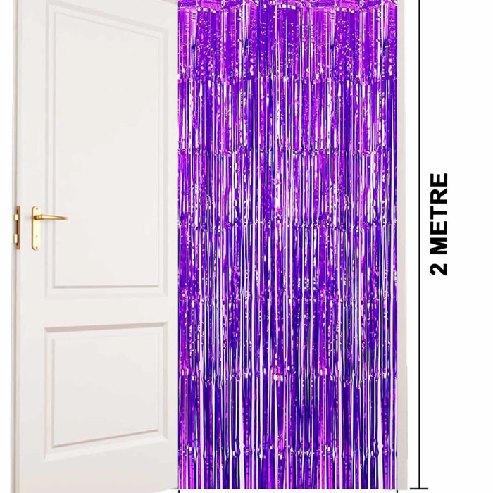Mor Renk Ekstra Metalize Parlak Saçaklı Arka Fon Perde İthal A Kalite 1x2 Metre
