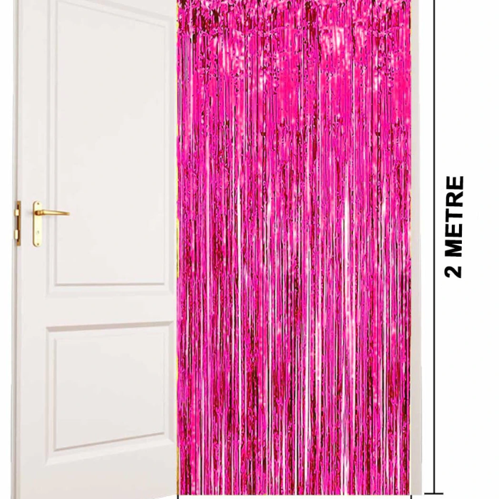 Fuşya Renk Ekstra Metalize Parlak Saçaklı Arka Fon Perde İthal A Kalite 1x2 Metre