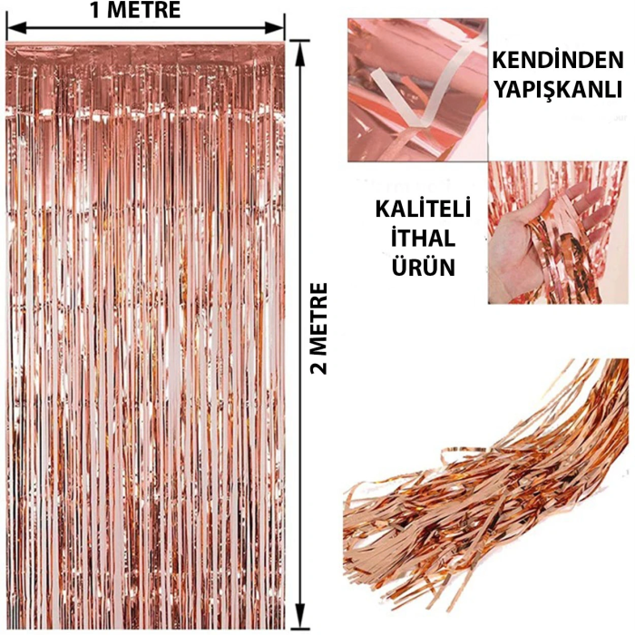 Rose Gold Püsküllü Kapı Perdesi - Parti, Bekarlığa Veda, Doğum Günü 1x2 M