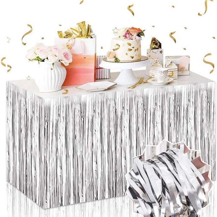 Gümüş Metalize Masa Eteği 275x75 Cm – Kendinden Yapışkanlı