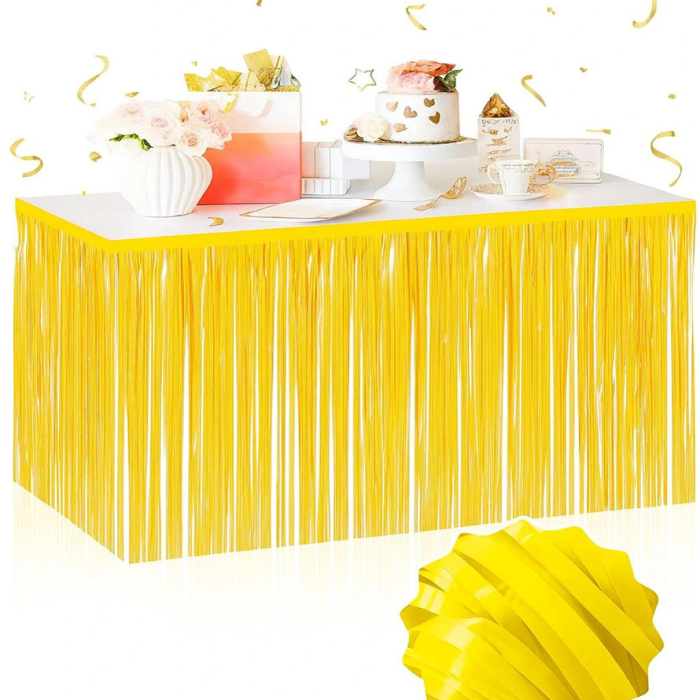 Kendinden Yapışkanlı Makaron Sarı Püsküllü Masa Eteği – 75 X 275 Cm Parti Süslemesi