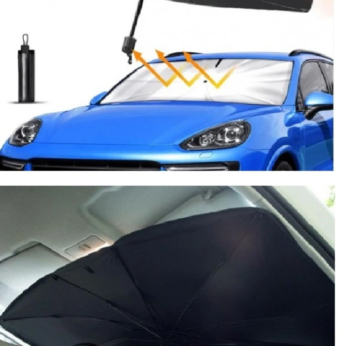Katlanabilir Araç Ön Camı Güneş Koruyucu Gölge Şemsiye Araba Şemsiyesi (130x75 Cm)