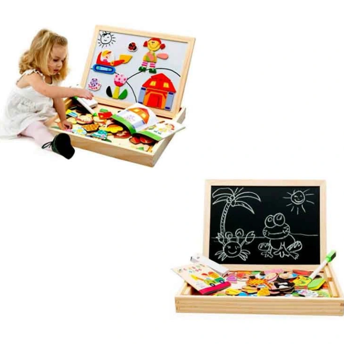 Mıknatıslı Çift Taraflı Ahşap Yazı Tahtası Seti