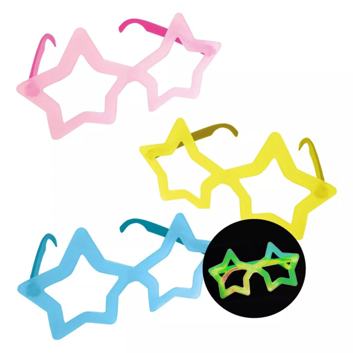 Fosforlu Yıldız Model Glow Parti Gözlüğü Karanlıkta Yanan Gözlükler 12 Adet