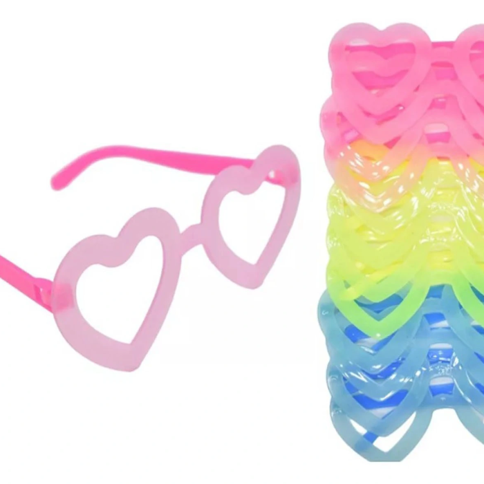 Fosforlu Kalp Model Glow Parti Gözlüğü Karanlıkta Yanan Gözlükler 12 Adet