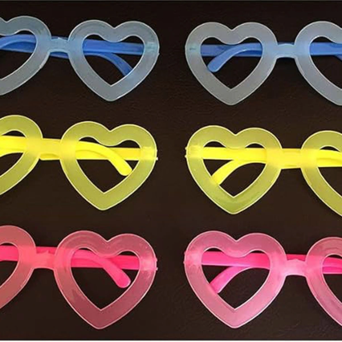 Fosforlu Kalp Model Glow Parti Gözlüğü Karanlıkta Yanan Gözlükler 12 Adet