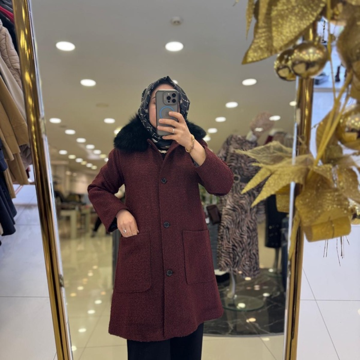 YENİ Yaqa KADIN KAHVERENGİ KÜRK DETAYLI KAHVERENGİ KAP 21015