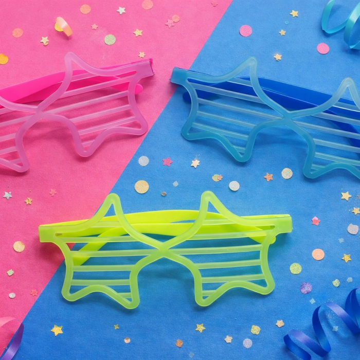 Retro Neon Fosforlu Yıldız Panjur Gözlük 12 Adet – 80’ler 90’lar Parti Stili