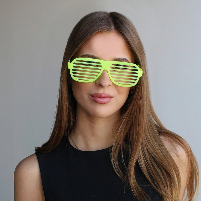 Retro Neon Fosforlu Panjur Gözlük 12 Adet – 80’ler 90’lar Parti Stili