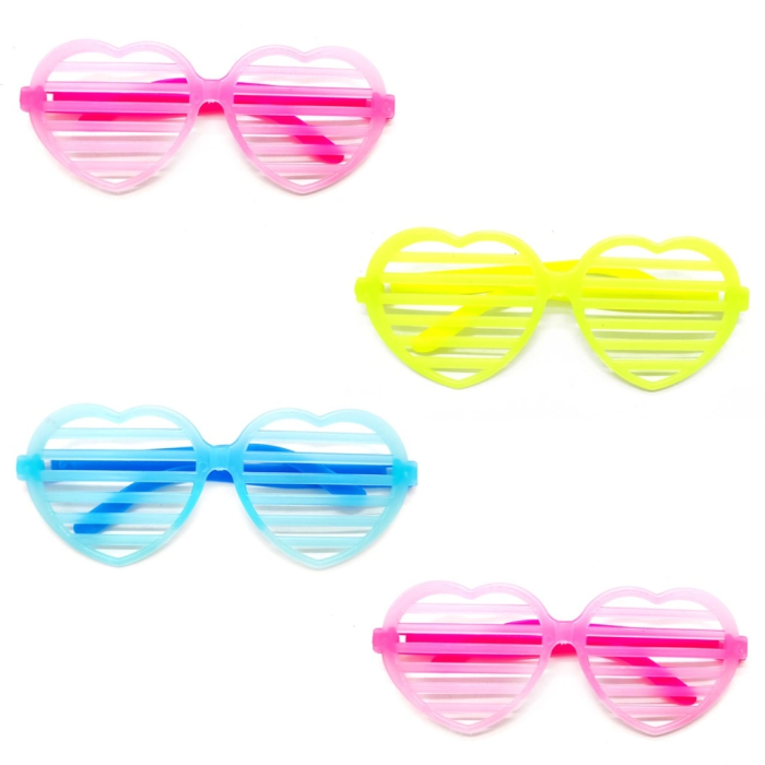 Retro Neon Fosforlu Kalp Panjur Gözlük 12 Adet – 80’ler 90’lar Parti Stili