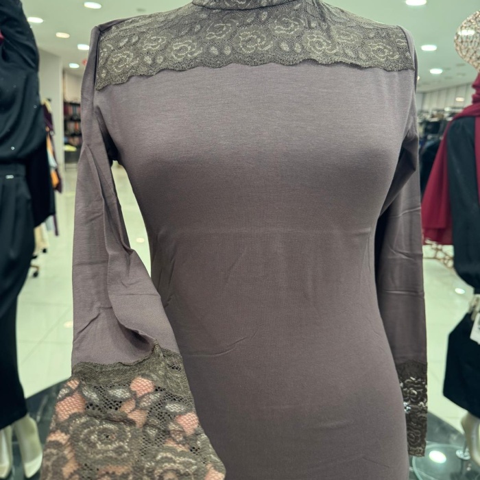 ENSAR GİYİM KADIN Dantelli Balıkçı Yaka Uzun Kol Likralı Penye Mevsimlik Uzun Kol Body