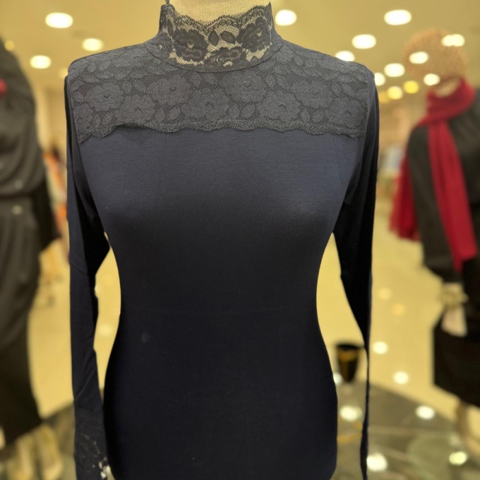 ENSAR GİYİM KADIN Dantelli Balıkçı Yaka Uzun Kol Likralı Penye Mevsimlik Uzun Kol Body